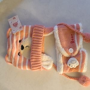 Child's 2-Piece Knit Teddy Bear Hat and Neck Warmer Set